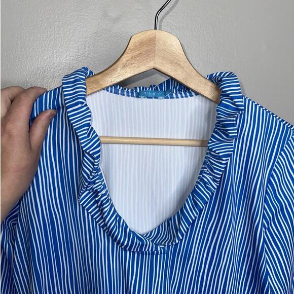 J. McLaughlin Catalina Cloth Durham 3/4 Sleeve Top Blue/White Stripe Size XS - Picture 3 of 7